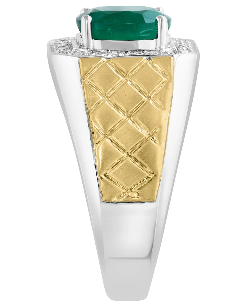 Effy Collection Men's Diamond (1/3 ct. t.w.) and Emerald (1-1/2 ct. t.w.) Ring in 14K Two Toned Gold