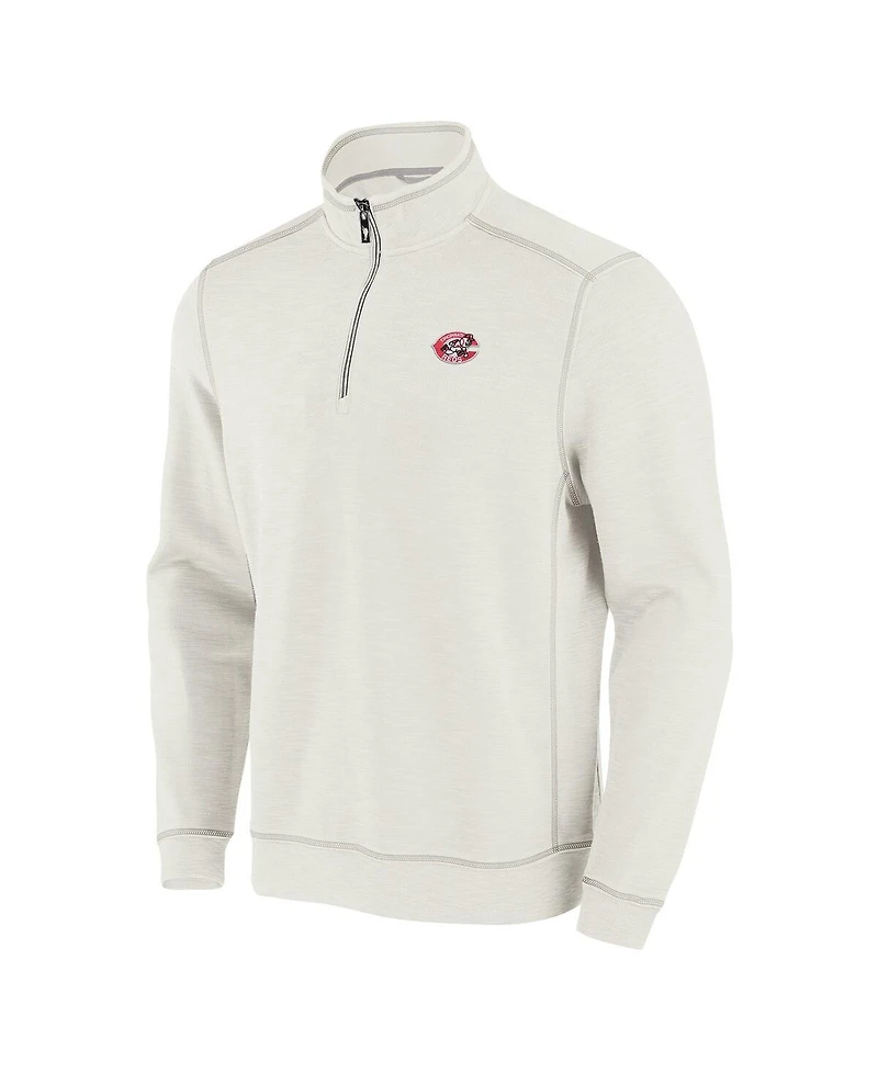 Tommy Bahama Men's Cream Cincinnati Reds Sport Tobago Bay Tri-Blend Half-Zip Sweatshirt