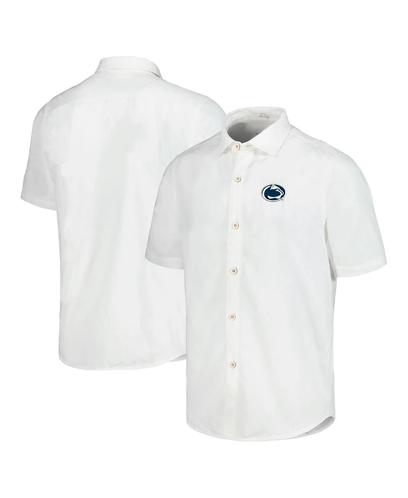 Tommy Bahama Men's White Penn State Nittany Lions Coconut Point Palm Vista IslandZone Camp Button-Up Shirt