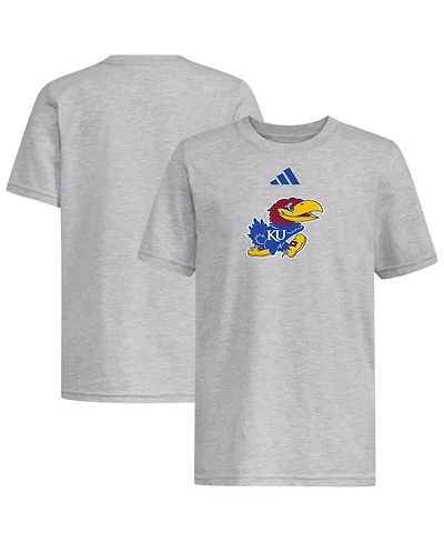 Adidas Big Boys and Girls Heather Gray Kansas Jayhawks 2023 Sideline Locker Room Logo Fresh T-Shirt