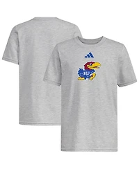Adidas Big Boys and Girls Heather Gray Kansas Jayhawks 2023 Sideline Locker Room Logo Fresh T-Shirt