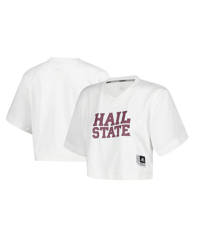 Adidas Women's White Mississippi State Bulldogs Primegreen V-Neck Cropped Jersey