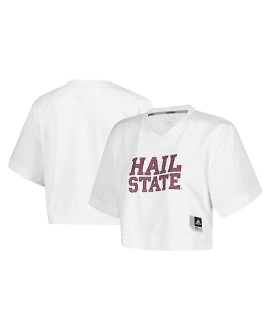 Adidas Women's White Mississippi State Bulldogs Primegreen V-Neck Cropped Jersey