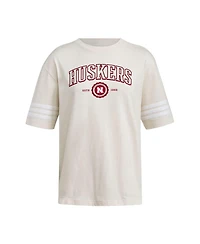 Adidas Women's Cream Nebraska Huskers Fashion Three-Stripes Oversized T-Shirt