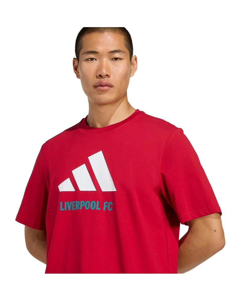 Adidas Men's Red Liverpool Three-Stripes Wordmark T-Shirt