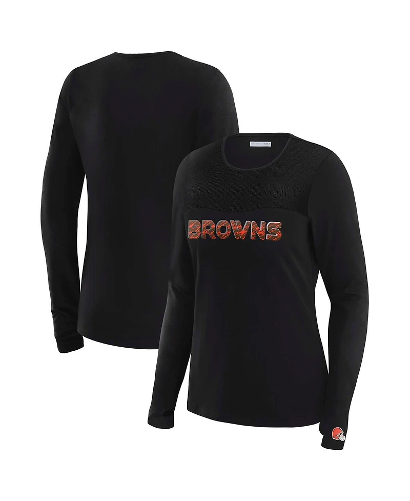 Wear by Erin Andrews Women's x Gracie Hunt Black Cleveland Browns Mesh Panel Long Sleeve T-Shirt
