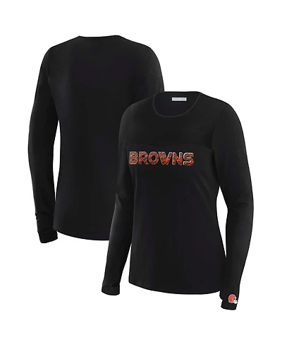 Wear by Erin Andrews Women's x Gracie Hunt Black Cleveland Browns Mesh Panel Long Sleeve T-Shirt