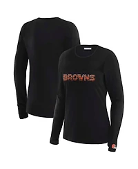 Wear by Erin Andrews Women's x Gracie Hunt Black Cleveland Browns Mesh Panel Long Sleeve T-Shirt