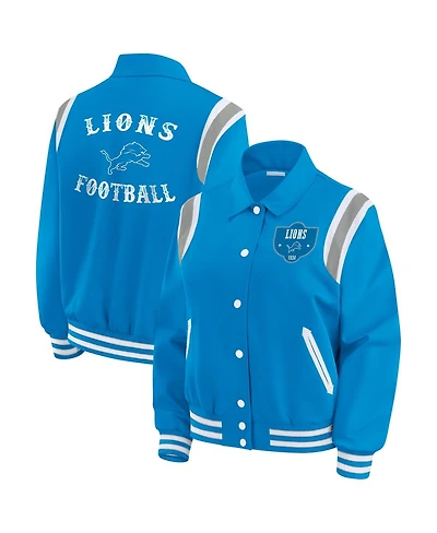 Wear by Erin Andrews Women's Blue Detroit Lions Varsity Lightweight Full-Snap Jacket