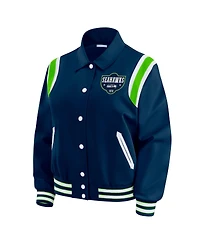 Wear by Erin Andrews Women's College Navy Seattle Seahawks Varsity Lightweight Full-Snap Jacket