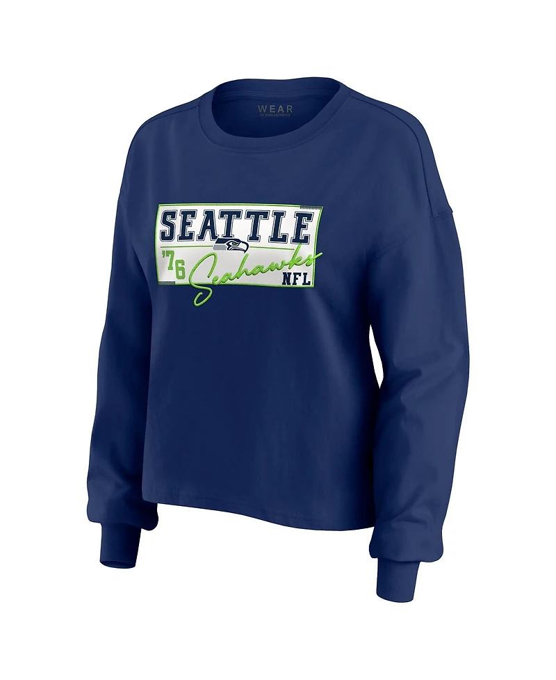 Wear by Erin Andrews Women's College Navy Seattle Seahawks Heavy Rugby Jersey Long Sleeve T-Shirt Shorts Lounge Set