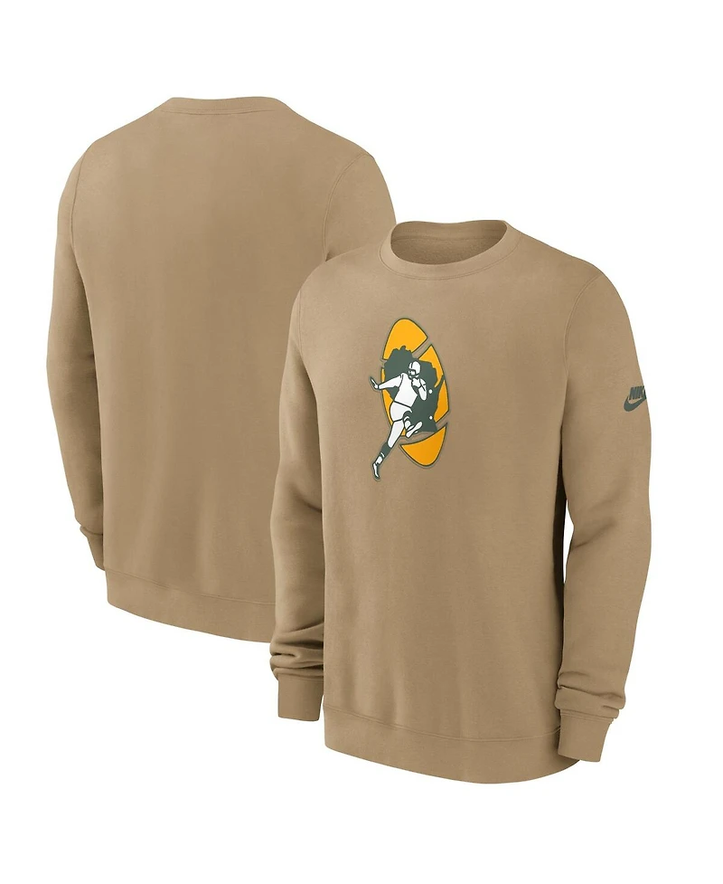 Nike Men's Tan Green Bay Packers Swing Pass Rewind Club Pullover Sweatshirt