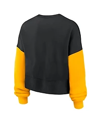 Nike Women's Black Pittsburgh Steelers Oversized Color-Block Pullover Sweatshirt