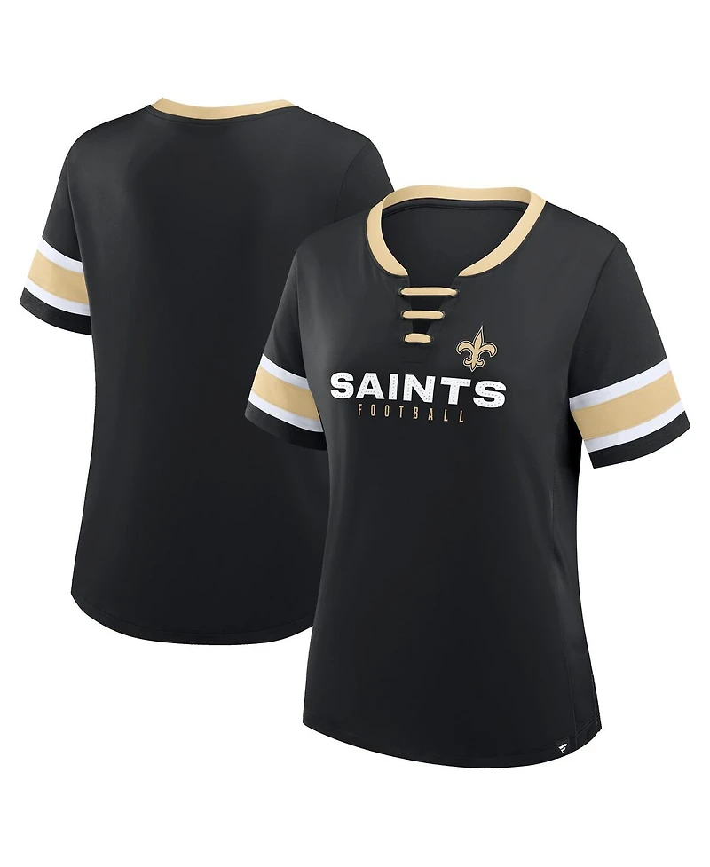 Fanatics Women's Black New Orleans Saints Redzone Draw Play Athena Lace-Up T-Shirt