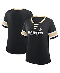 Fanatics Women's Black New Orleans Saints Redzone Draw Play Athena Lace-Up T-Shirt