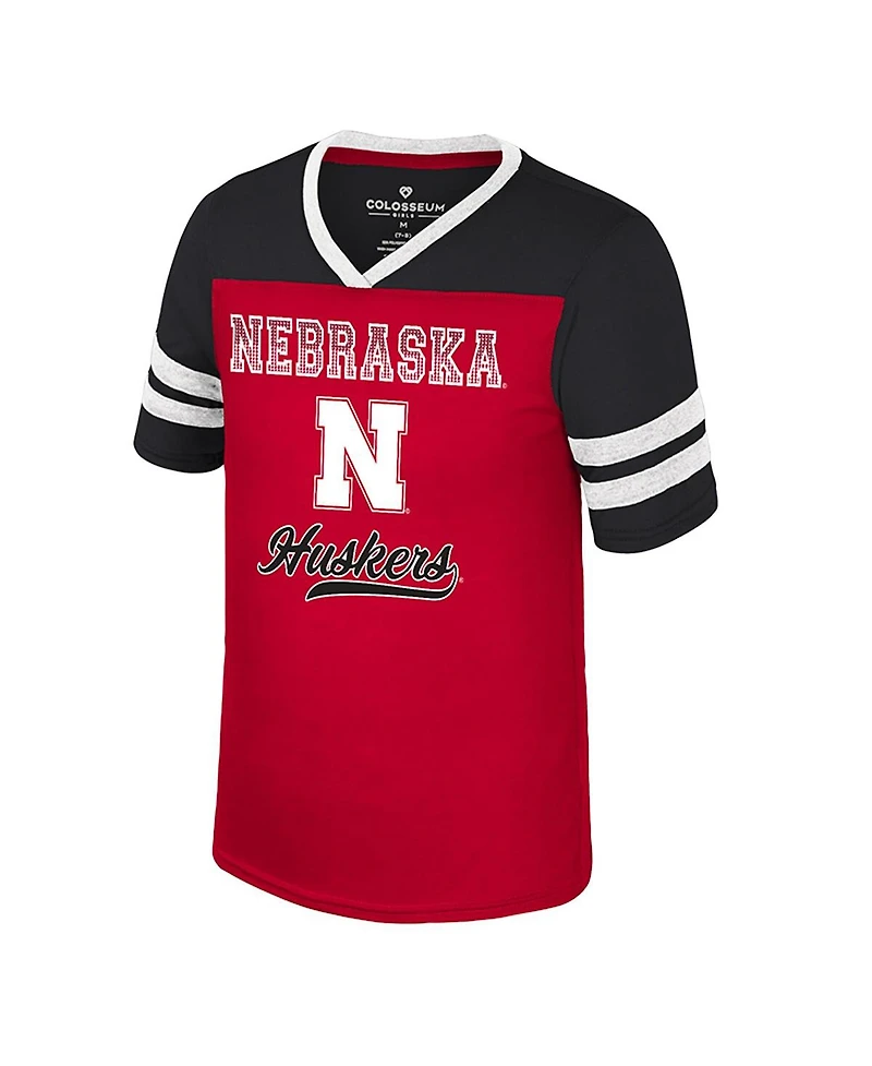 Colosseum Big Girls Scarlet Nebraska Huskers Princess Bubblegum Bling T-Shirt