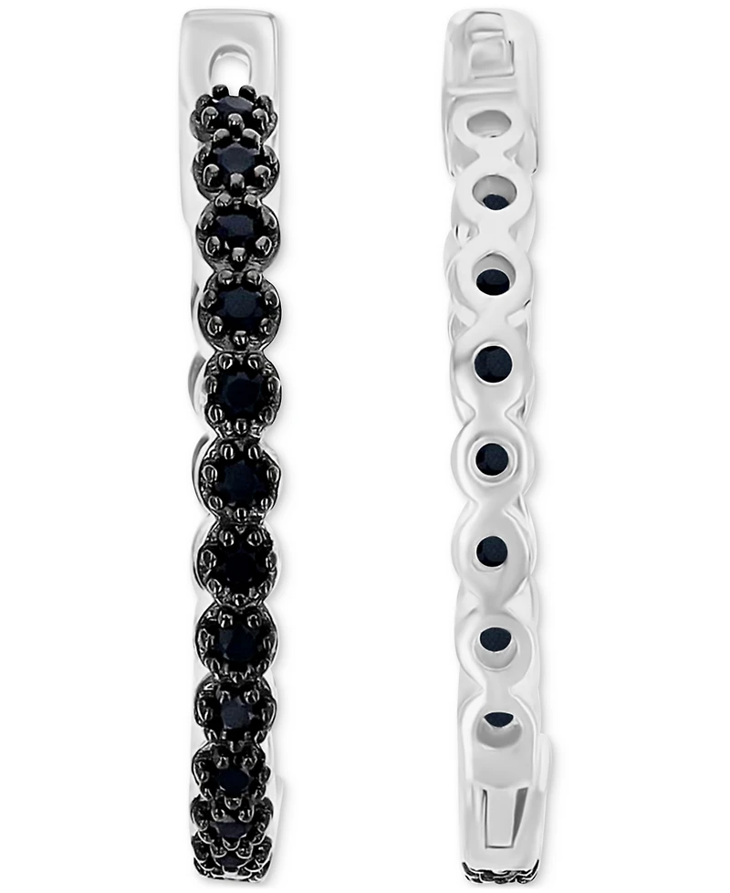 Macy's Black Spinel Hoop Earrings (0.777 ct.t.w.) in Sterling Silver