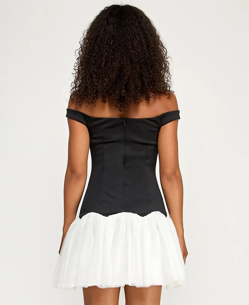Seni & Cade Juniors' Off-The-Shoulder Drop-Waist Dress