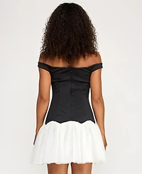 Seni & Cade Juniors' Off-The-Shoulder Drop-Waist Dress