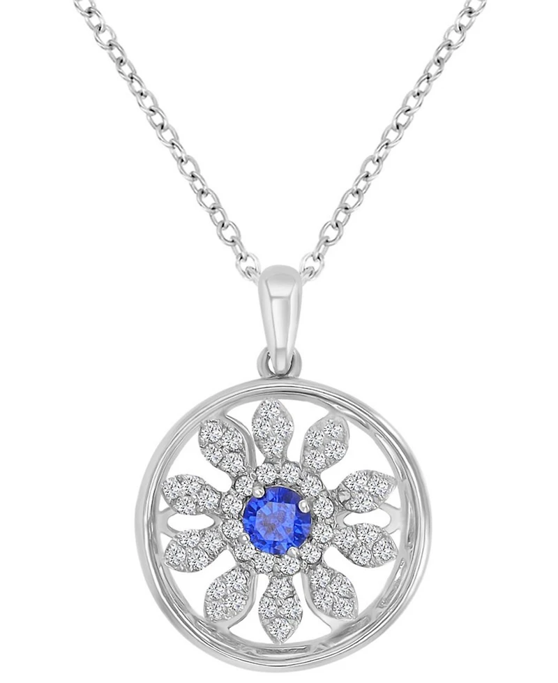 Macy's Diamond Blue Sapphire (0.37 ct. t.w.) and White Sapphire (0.32 ct. t.w.) Necklace in Sterling Silver