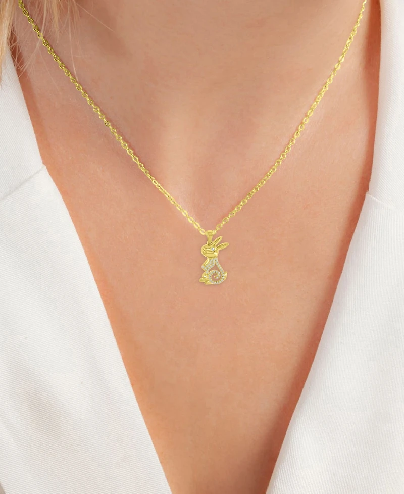 Macy's Onyx (0.006 ct. t.w.) and White Sapphire (0.072 ct. t.w.) Necklace in 14k Yellow Gold over Sterling Silver