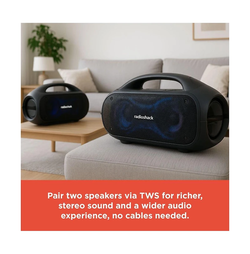 RadioShack 60W Black and Gray Wireless Portable Speaker With Lights True Wireless Audio And Type C-Charging Cable 4001787