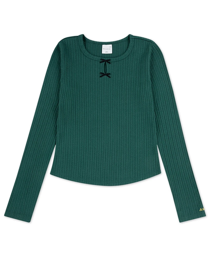 abercrombie kids Girls Double Bow Pointelle Long Sleeve Top