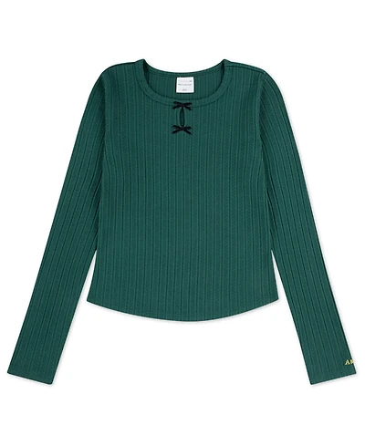 abercrombie kids Girls Double Bow Pointelle Long Sleeve Top