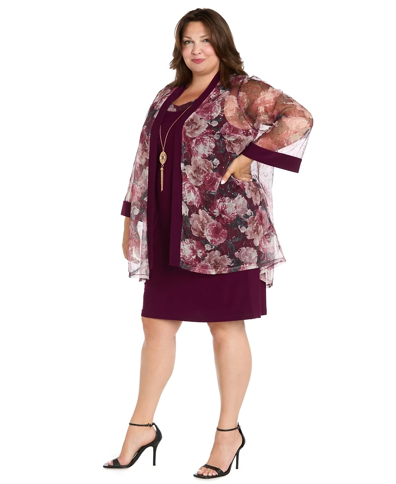 R & M Richards Plus 2-Piece Floral Jacket and Scoop Neck Dress