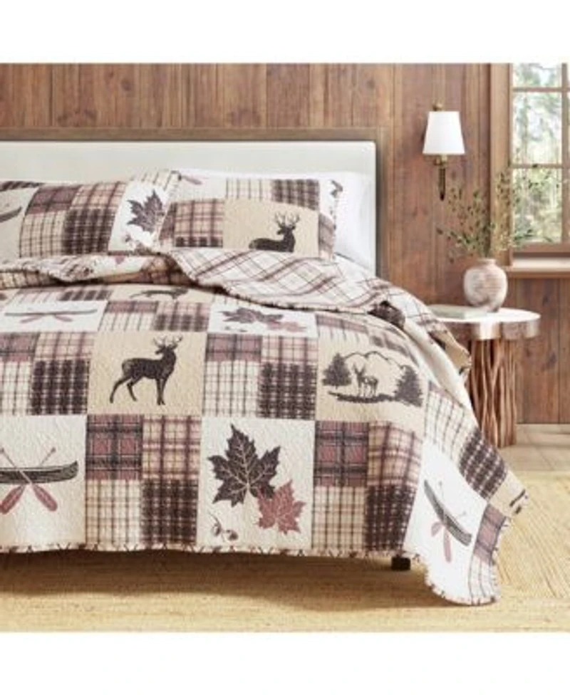 Linery Co. Rustic Lodge Patchwork Microfiber Quilt Set With Shams