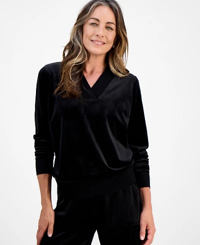 Style & Co Petite Easy V-Neck Long-Sleeve Velour Top, Macy's Exclusive