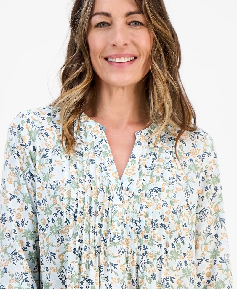 Style & Co Petite Romance Ditsy Pintucked Top, Macy's Exclusive