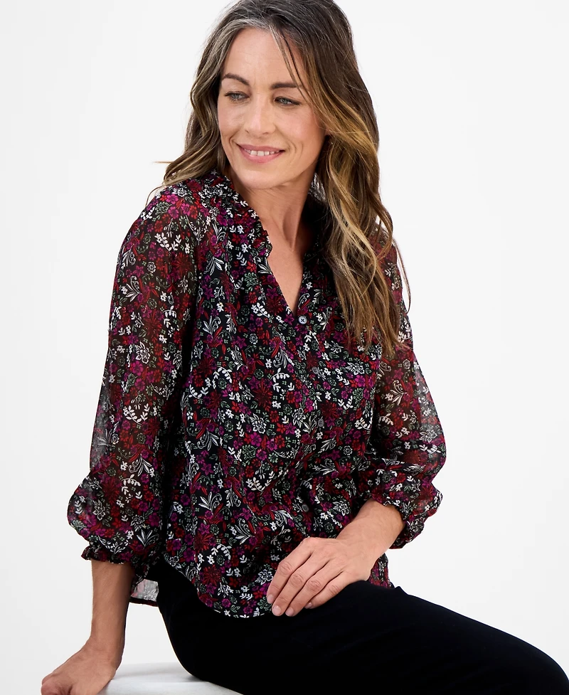 Style & Co Petite Romance Ditsy Shine Top, Macy's Exclusive