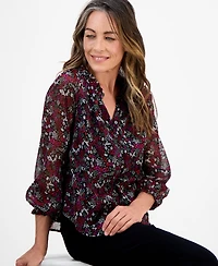 Style & Co Petite Romance Ditsy Shine Top, Macy's Exclusive