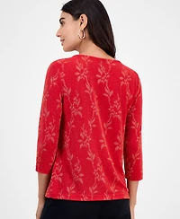 Jm Collection Petite Leafy-Floral Shine Party Jacquard Top, Macy's Exclusive