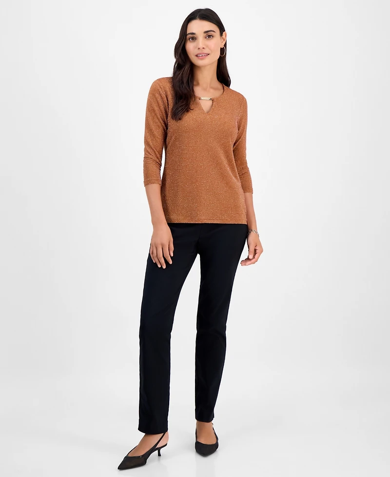 Jm Collection Petite Shine Stripe Jacquard Keyhole Top, Macy's Exclusive