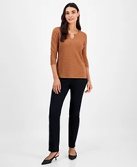 Jm Collection Petite Shine Stripe Jacquard Keyhole Top, Macy's Exclusive