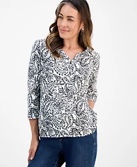Style & Co Petite Paisley-Print Henley Top, Macy's Exclusive