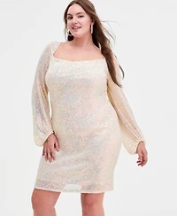 Emerald Sundae Trendy Plus Long-Sleeve Square-Neck Dress
