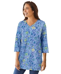 Woman Within Women's Perfect Printed Three-Quarter-Sleeve V-Neck Tunic