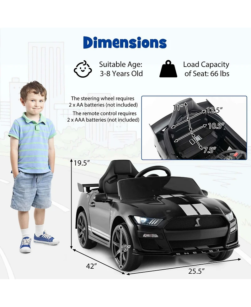 12V Licensed Ford Mustang Shelby GT500 Kids Ride on Car with Remote Control