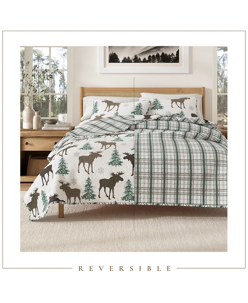 Linery & Co. Moose Evergreens Microfiber Quilt Set With Shams