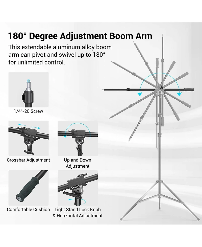 SmallRig Ra-S280A Air-Cushioned Light Stand with Boom Arm, Black