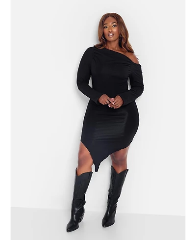 Rebdolls Plus Asymmetrical Hem Bodycon Mini Dress