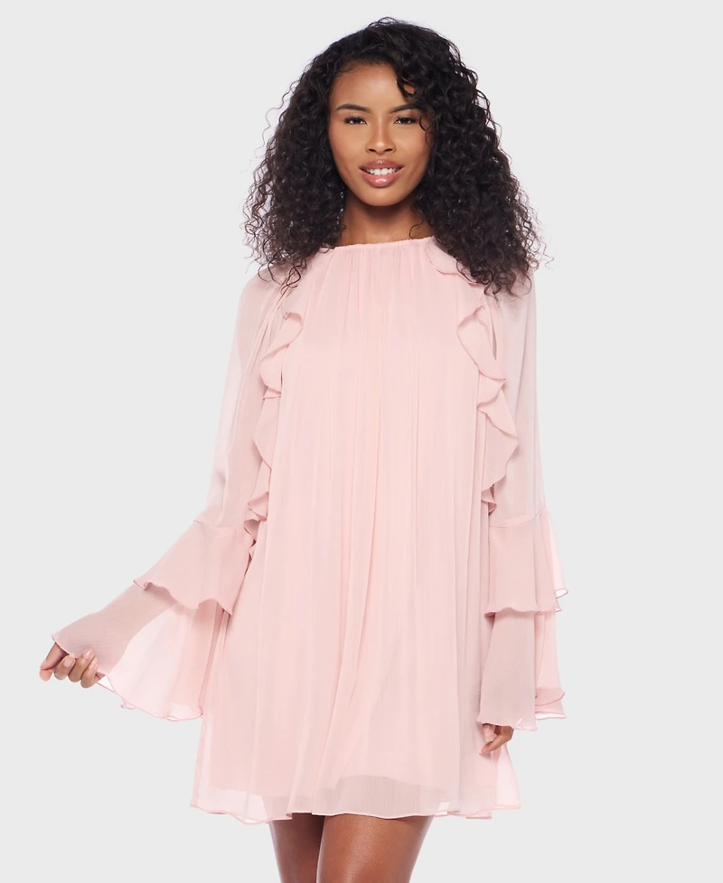B Darlin Juniors' Ruffled Chiffon Long-Sleeve Dress