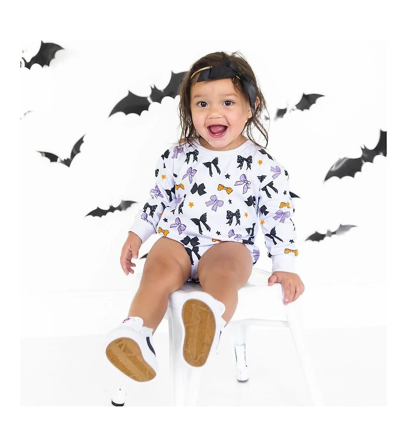 Sweet Wink Baby Girl Spooky Bows Halloween Long Sleeve Romper