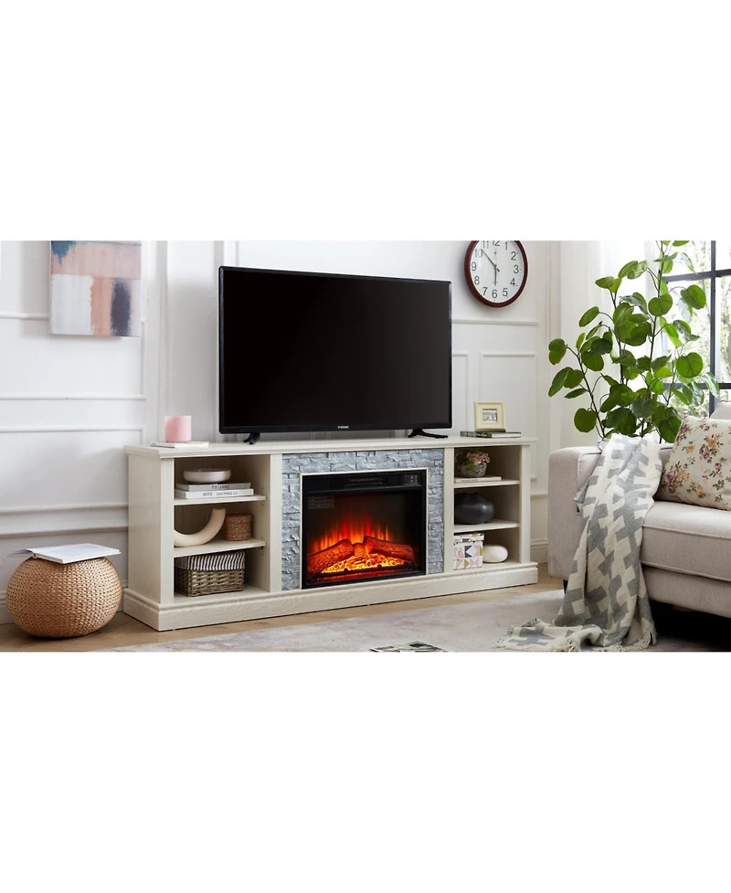 Streamdale Modern White Tv Stand with Fireplace, 70"L Storage Cabinet