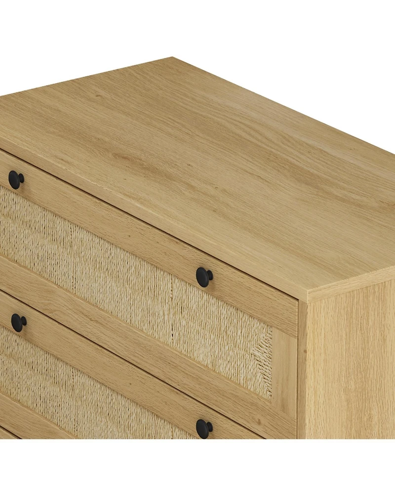 Streamdale 3-Drawers Storage Cabinet Rope Woven Drawer (Set of 2), for Bedroom,Living Room,Dining Room,Hallways,Oak