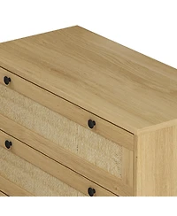 Streamdale 3-Drawers Storage Cabinet Rope Woven Drawer (Set of 2), for Bedroom,Living Room,Dining Room,Hallways,Oak