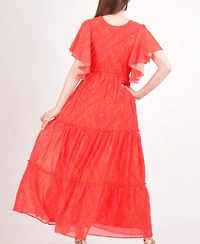Raas Women's Red Tiered Maxi Dress